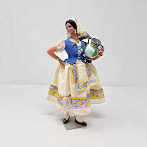 Vintage Marin Chiclana Spain Figurine Female White Blue Dress Jewelry Jug w/ Tag